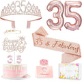 Awfrky 35th Birthday Decorations for Women – Rose Gold Crown, Sash, Cake Topper, Candles & Balloons