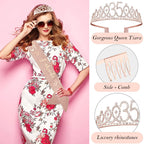 Awfrky 35th Birthday Decorations for Women – Rose Gold Crown, Sash, Cake Topper, Candles & Balloons