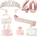Awfrky 40th Birthday Decorations for Women – Sash, Crown, Cake Topper & Balloons