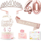 Awfrky 40th Birthday Decorations for Women – Sash, Crown, Cake Topper & Balloons