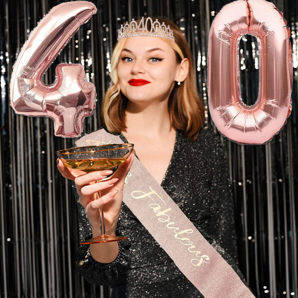 Awfrky 40th Birthday Decorations for Women – Sash, Crown, Cake Topper & Balloons