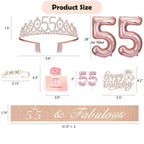 Awfrky 55th Birthday Decorations for Women – Crown, Sash, Cake Topper, Candles & Balloons