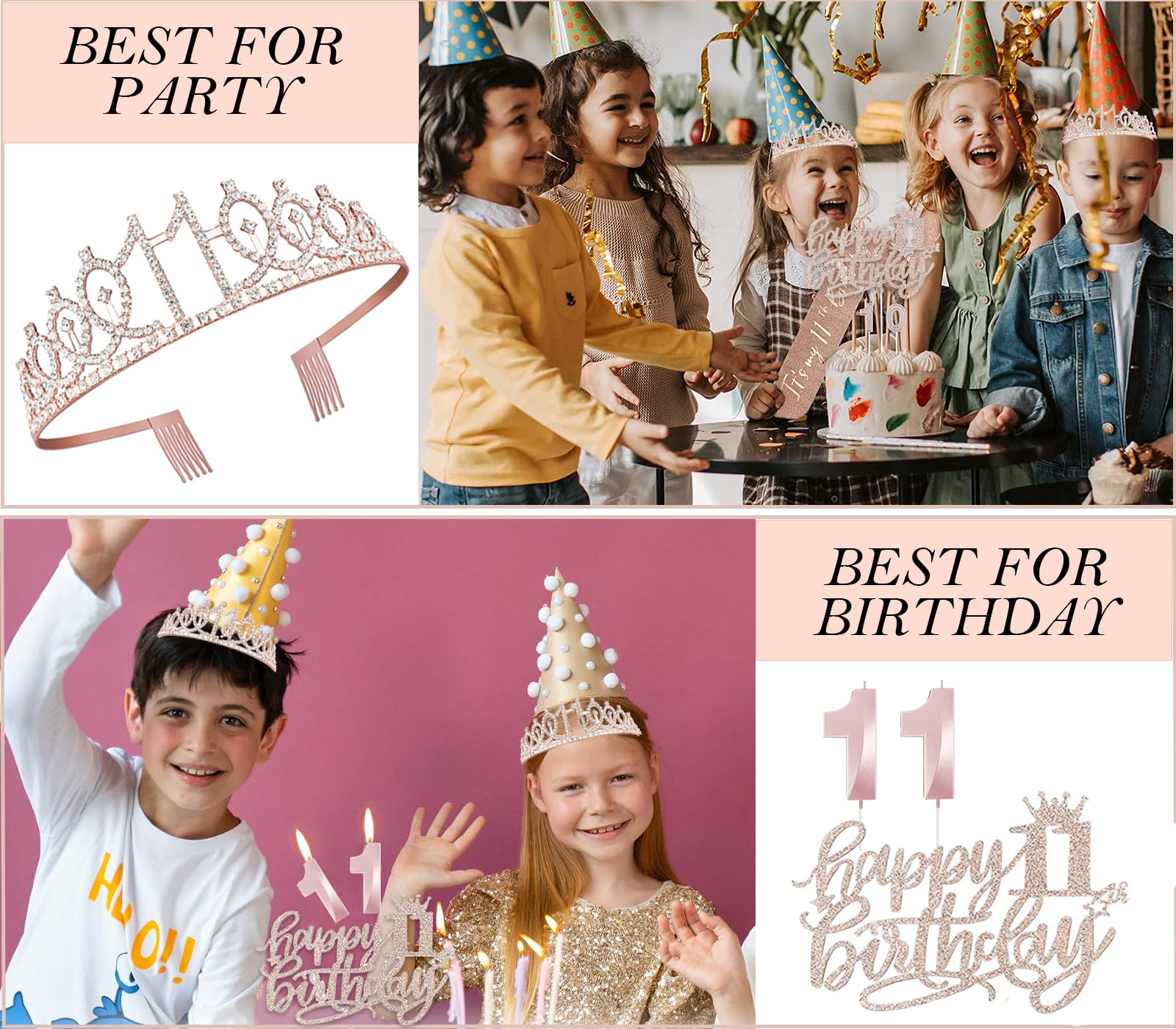 Awfrky 11th Birthday Decorations for Girls – Crown, Sash, Cake Topper, Candles & Balloons