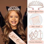 Awfrky 10th Birthday Decorations for Girls – Crown, Sash, Cake Topper, Candles & Balloons