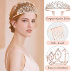 Awfrky Sweet 16 Birthday Decorations – Tiara, Sash, Cake Topper, Balloons & Candles
