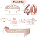 Awfrky 40th Birthday Decorations for Women – Sash, Crown, Cake Topper & Balloons
