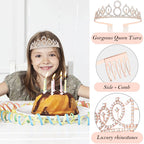 Awfrky 8th Birthday Decorations for Girls - Rose Gold Crown, Sash, Cake Topper, Candles & Balloons