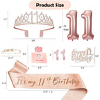 Awfrky 11th Birthday Decorations for Girls – Crown, Sash, Cake Topper, Candles & Balloons