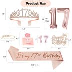 Awfrky 17th Birthday Decorations for Girls – Sash, Crown, Cake Topper, Candles & Balloons