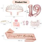 Awfrky 19th Birthday Decorations for Girls – Crown, Sash, Cake Topper, Balloons & Candles