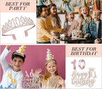 Awfrky 10th Birthday Decorations for Girls – Crown, Sash, Cake Topper, Candles & Balloons