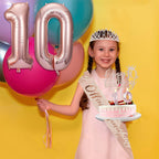 Awfrky 10th Birthday Decorations for Girls – Crown, Sash, Cake Topper, Candles & Balloons