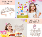 Awfrky 6th Birthday Decorations for Girls — Rose Gold Tiara, Sash, Cake Topper & Balloons