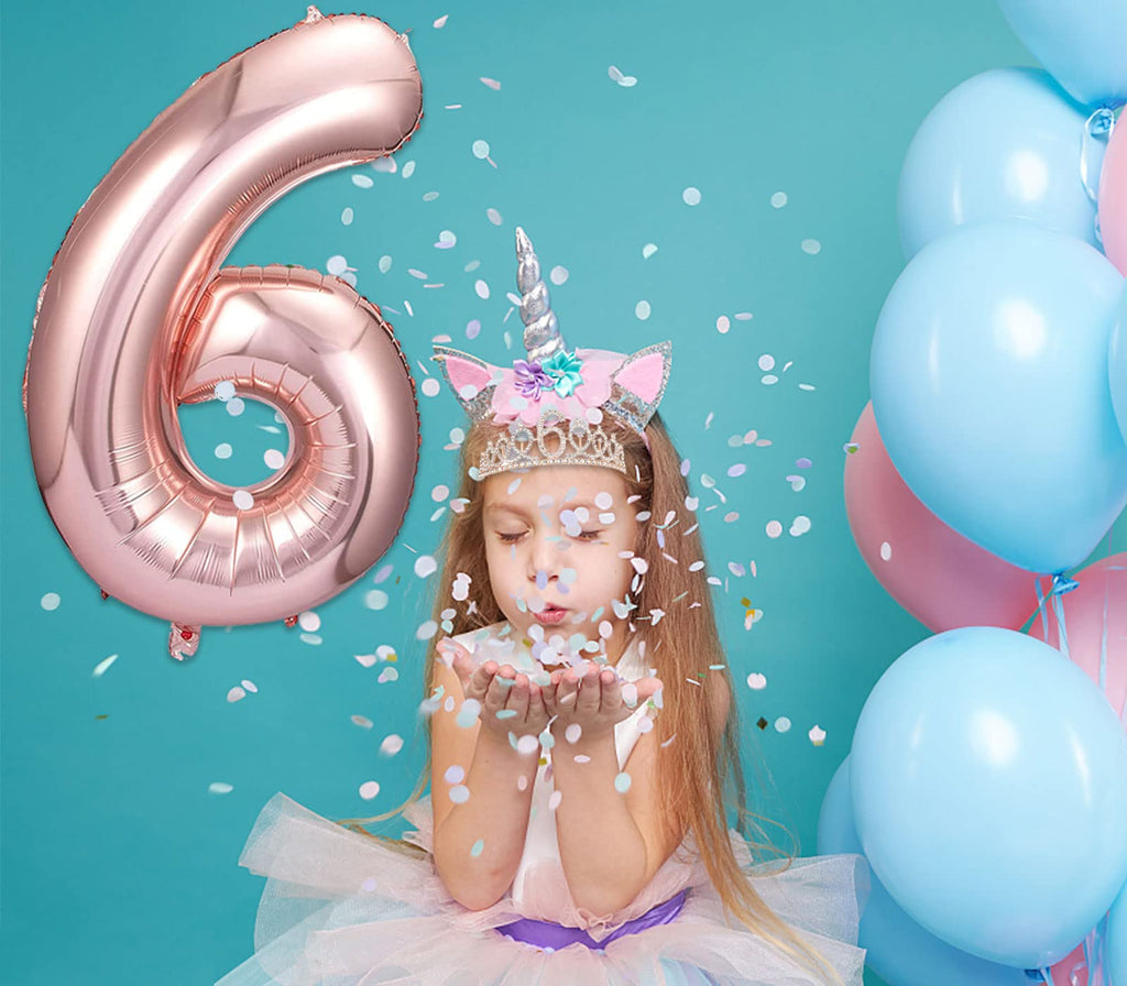 Awfrky 6th Birthday Decorations for Girls — Rose Gold Tiara, Sash, Cake Topper & Balloons