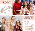 Awfrky 17th Birthday Decorations for Girls – Sash, Crown, Cake Topper, Candles & Balloons