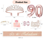 Awfrky 90th Birthday Decorations for Women – Rose Gold Crown, Sash, Cake Topper & Balloons