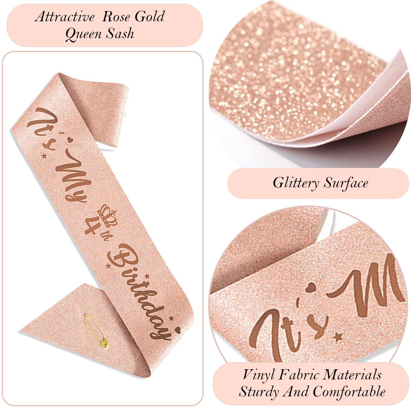 Awfrky 4th Birthday Decorations for Girls – Rose Gold Crown, Sash, Cake Topper & Balloons