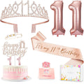 Awfrky 11th Birthday Decorations for Girls – Crown, Sash, Cake Topper, Candles & Balloons