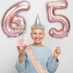 Awfrky 65th Birthday Decorations for Women – Rose Gold Crown, Sash, Cake Topper & Balloons Set