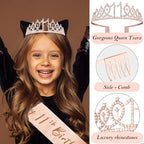 Awfrky 11th Birthday Decorations for Girls – Crown, Sash, Cake Topper, Candles & Balloons