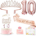 Awfrky 10th Birthday Decorations for Girls – Crown, Sash, Cake Topper, Candles & Balloons