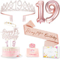 Awfrky 19th Birthday Decorations for Girls – Crown, Sash, Cake Topper, Balloons & Candles