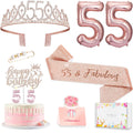 Awfrky 55th Birthday Decorations for Women – Crown, Sash, Cake Topper, Candles & Balloons