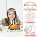 Awfrky 7th Birthday Decorations for Girls — Rose Gold Tiara, Sash, Cake Topper & Balloons