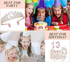 Awfrky 13th Birthday Decorations for Girls - Rose Gold Crown, Sash, Topper & Balloons