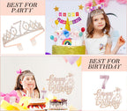 Awfrky 7th Birthday Decorations for Girls — Rose Gold Tiara, Sash, Cake Topper & Balloons
