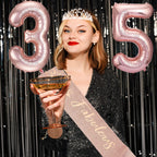 Awfrky 35th Birthday Decorations for Women – Rose Gold Crown, Sash, Cake Topper, Candles & Balloons