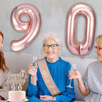 Awfrky 90th Birthday Decorations for Women – Rose Gold Crown, Sash, Cake Topper & Balloons