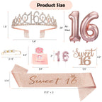 Awfrky Sweet 16 Birthday Decorations – Tiara, Sash, Cake Topper, Balloons & Candles