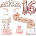 Awfrky Sweet 16 Birthday Decorations – Tiara, Sash, Cake Topper, Balloons & Candles