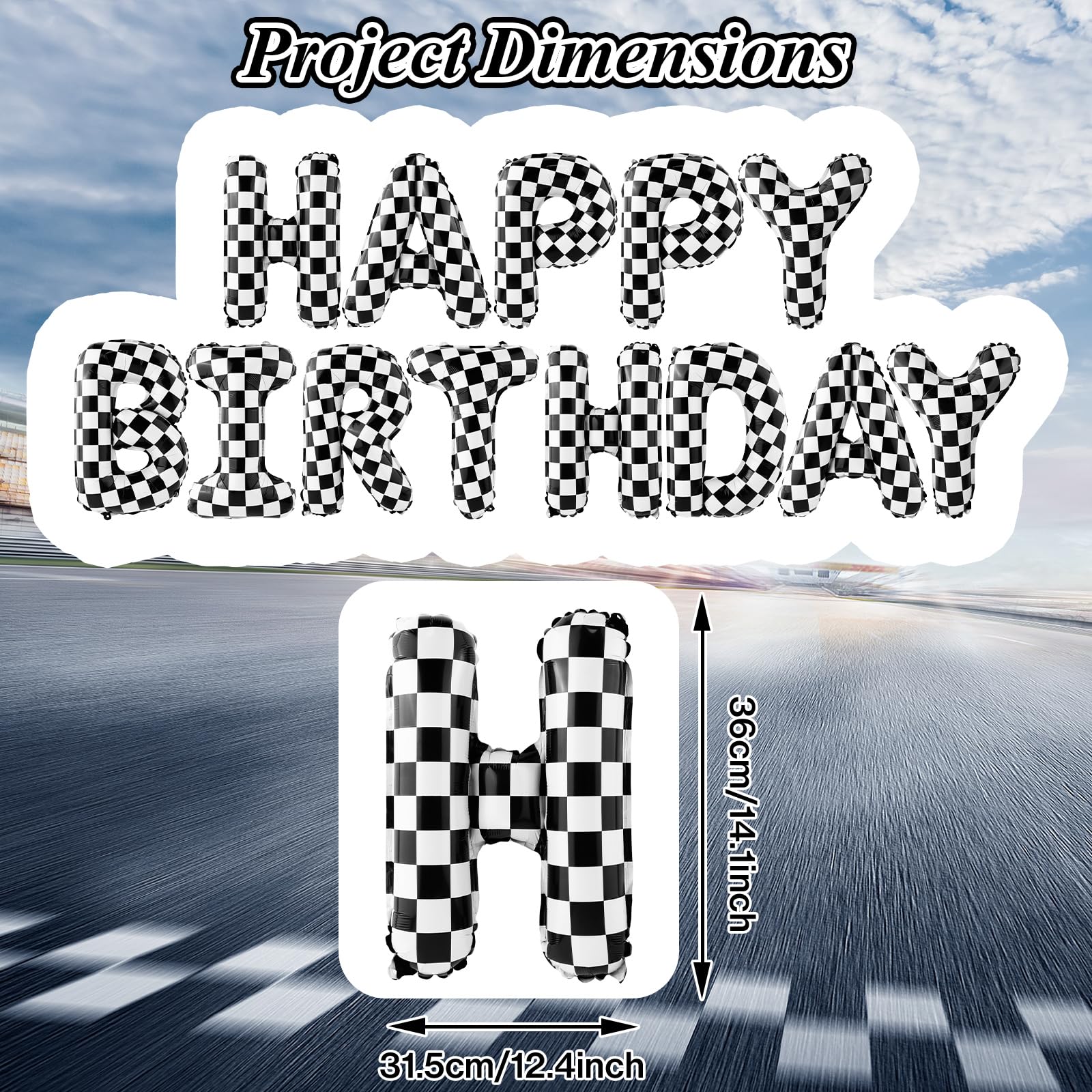 AXBMM Racing Cars Birthday Banner Kit - Checkered Backdrop & Balloons