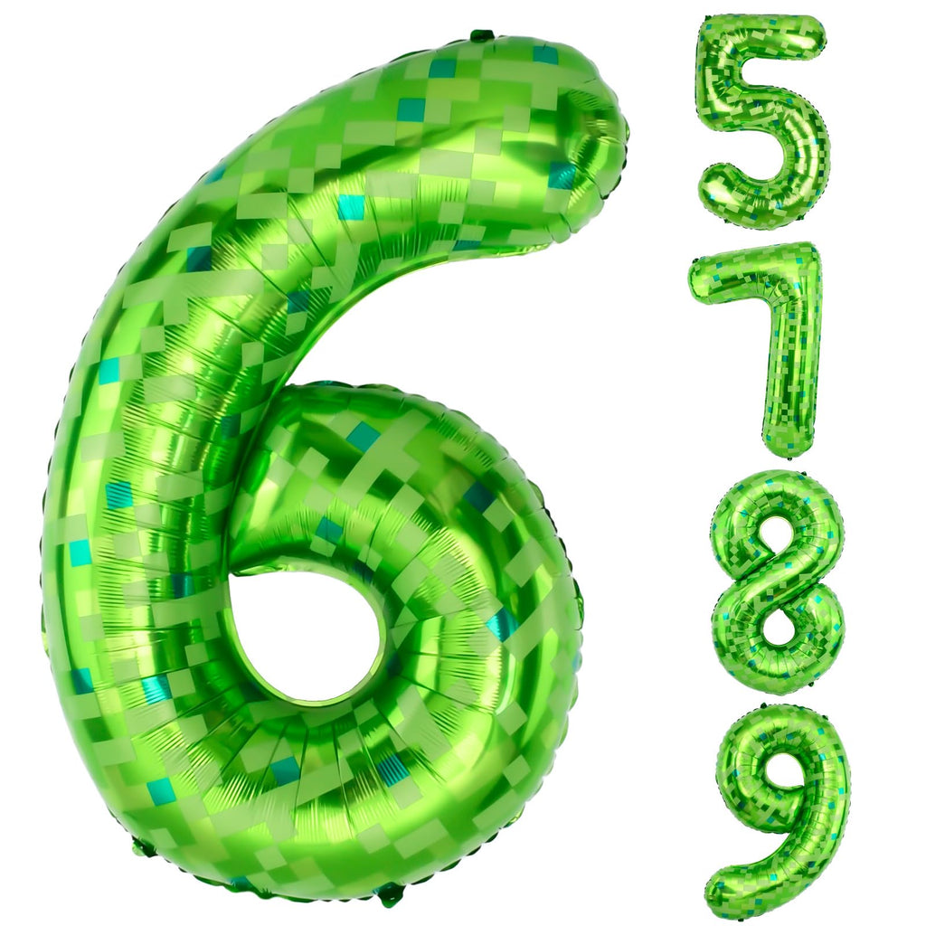 AXBMM 40-Inch Green Pixel Miner Number Balloon 6 – Giant Foil Balloons for Birthdays & Themed Mining Adventures