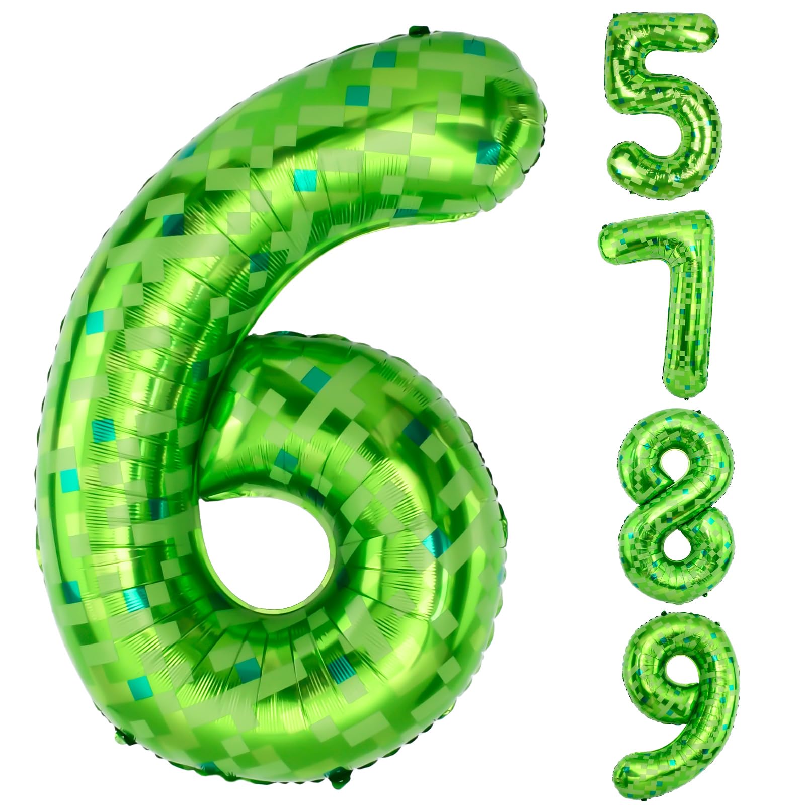 AXBMM 40-Inch Green Pixel Miner Number Balloon 6 – Giant Foil Balloons for Birthdays & Themed Mining Adventures