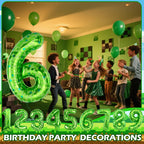 AXBMM 40-Inch Green Pixel Miner Number Balloon 6 – Giant Foil Balloons for Birthdays & Themed Mining Adventures
