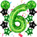 AXBMM 40 Inch Green Pixel Number 6 Balloon Set - 11pc Foil Party Balloons for 6th Birthday & Pixel Theme