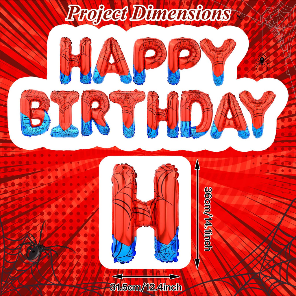 AXBMM Spider Themed Happy Birthday Banner Kit – 12 ft Backdrop with Spider Balloons (Blue+Red)