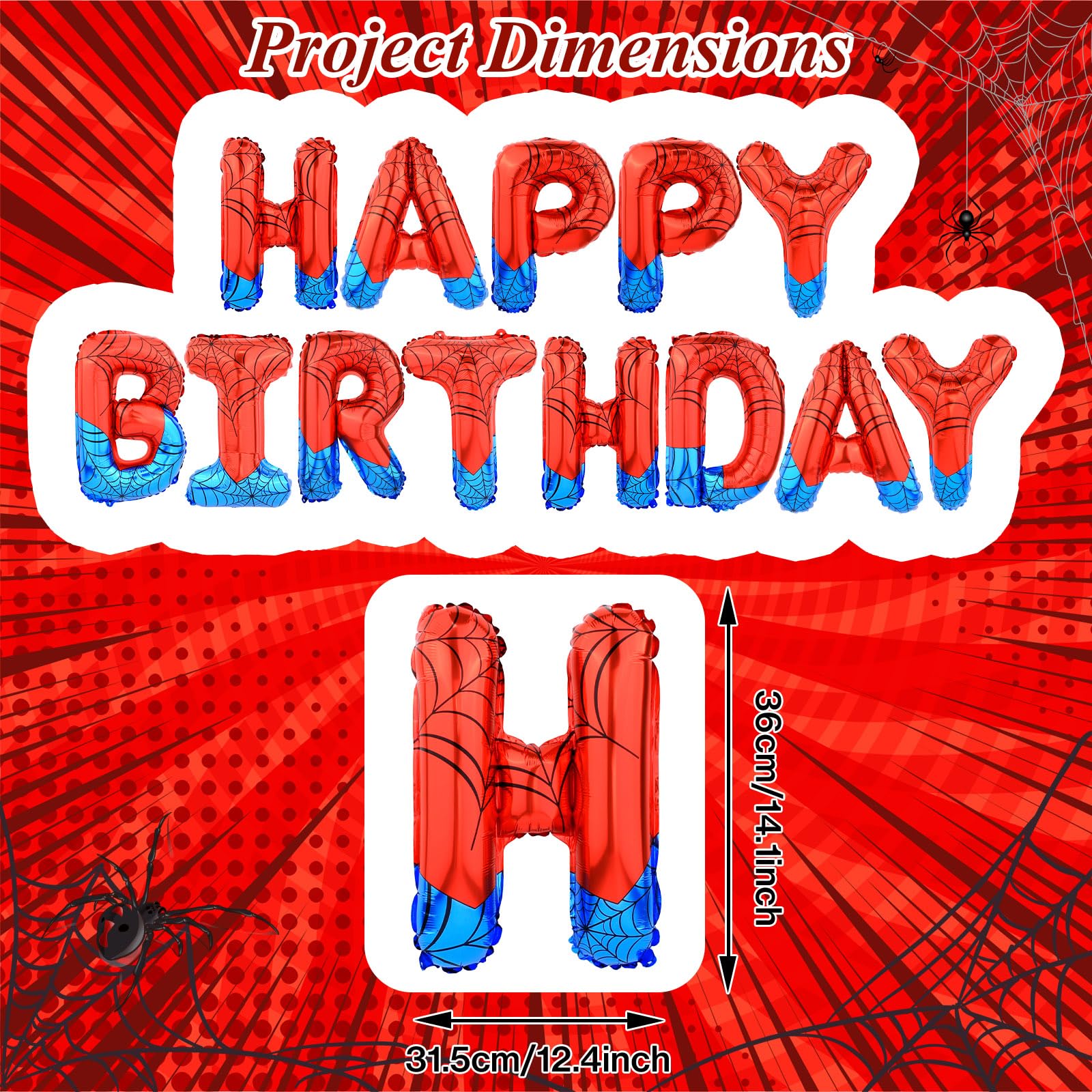 AXBMM Spider Themed Happy Birthday Banner Kit – 12 ft Backdrop with Spider Balloons (Blue+Red)