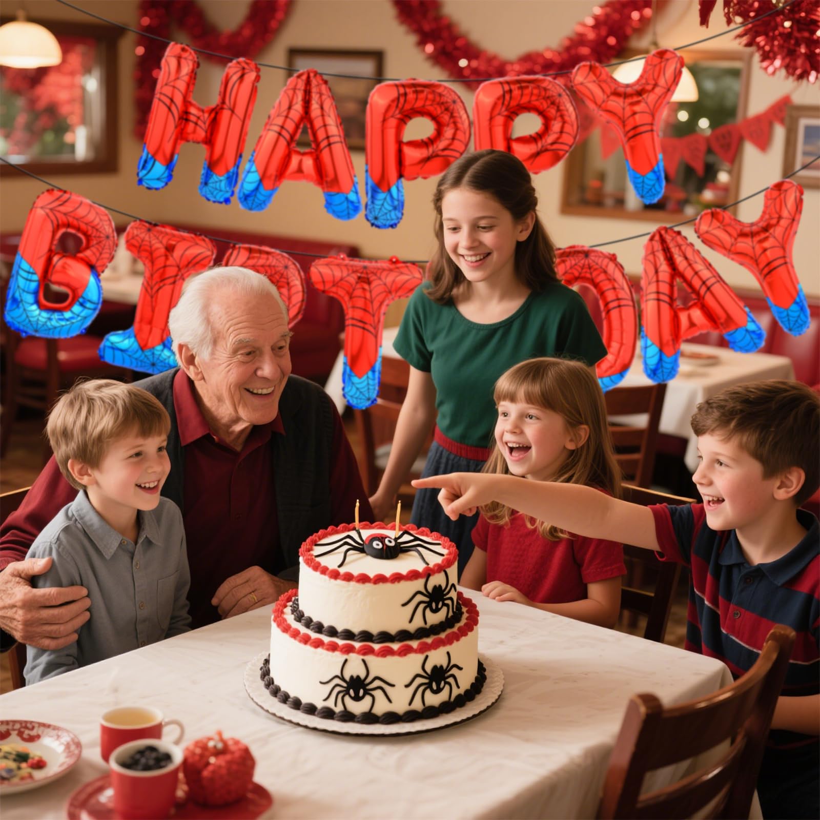 AXBMM Spider Themed Happy Birthday Banner Kit – 12 ft Backdrop with Spider Balloons (Blue+Red)