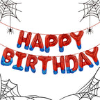 AXBMM Spider Themed Happy Birthday Banner Kit – 12 ft Backdrop with Spider Balloons (Blue+Red)