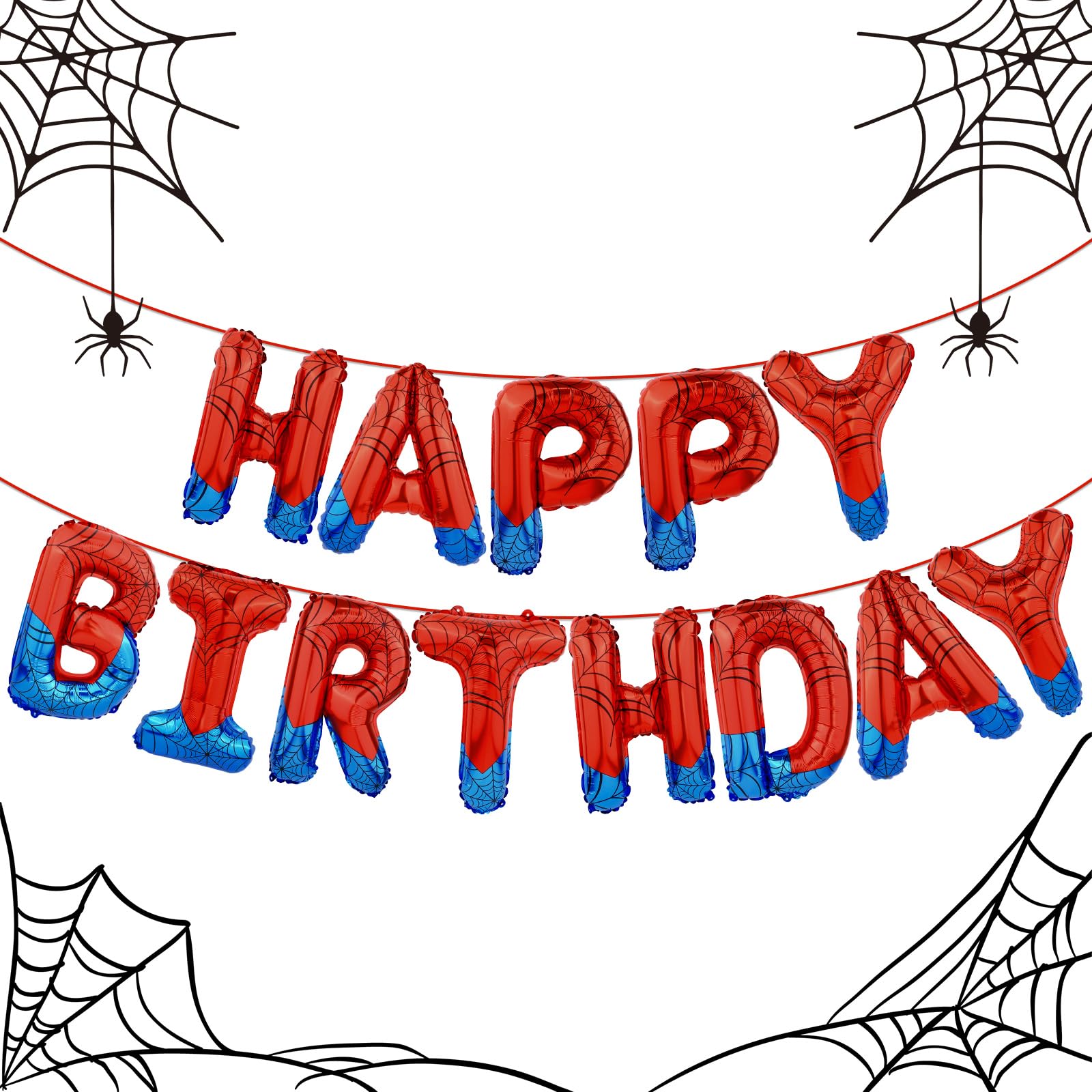 AXBMM Spider Themed Happy Birthday Banner Kit – 12 ft Backdrop with Spider Balloons (Blue+Red)