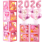 AYGXU Graduation Decorations 2026 Pink Balloon Box Set – Letters, Balloons & LED Lights