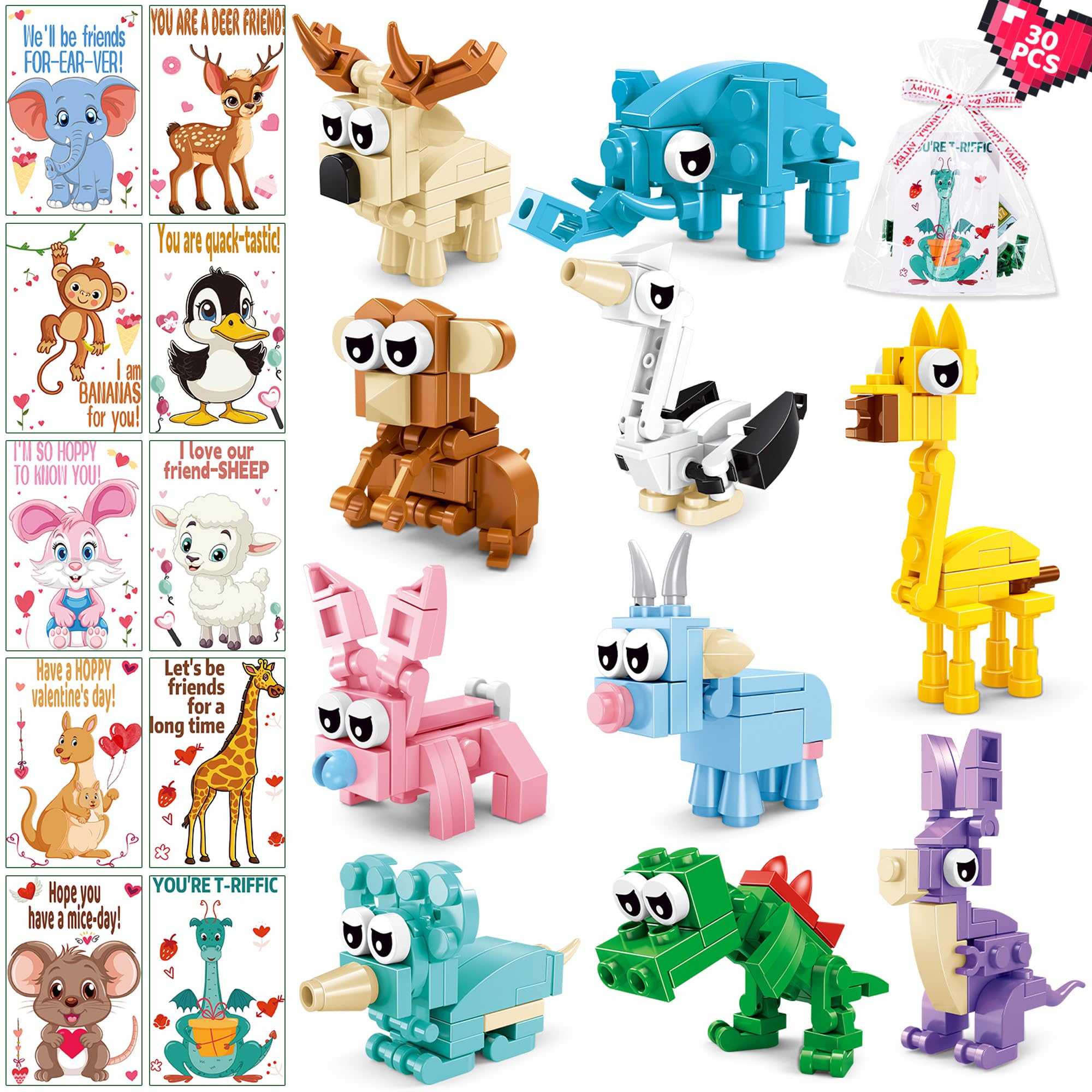 AYGXU 30-Pack Valentines Blocks & Cards for Kids – Classroom Gifts & Party Favors
