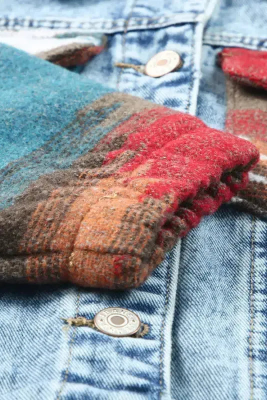 Aztec Print Frayed Hem Denim Jacket Women UK
