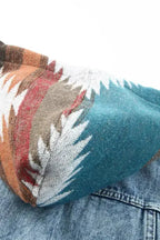 Aztec Print Frayed Hem Denim Jacket Women UK