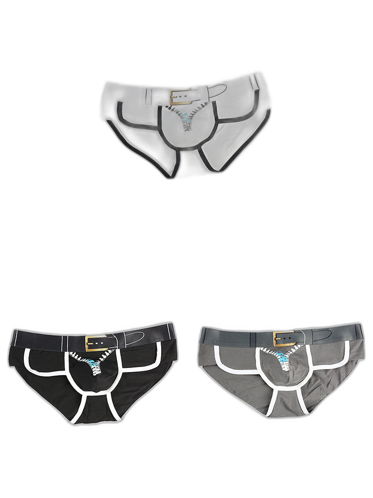 Zipper Belt Printed Cotton Pouch Briefs