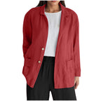 Loose-fit Solid-color Long-sleeve Cotton-linen Coat With Buttons For Women